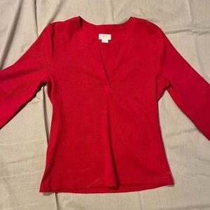 Anthropologie maeve 3/4 length red top blouse v neck boho mid 2000s milf top